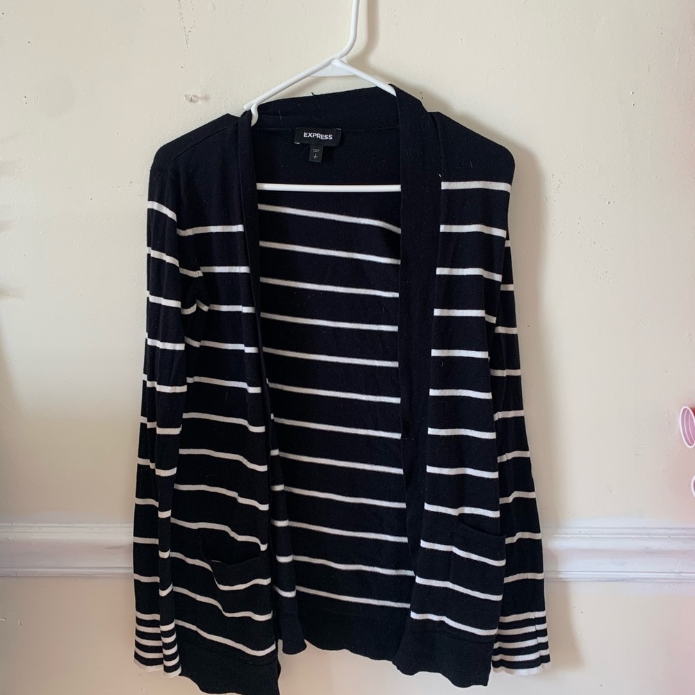 black and white stripped sweater cardigan